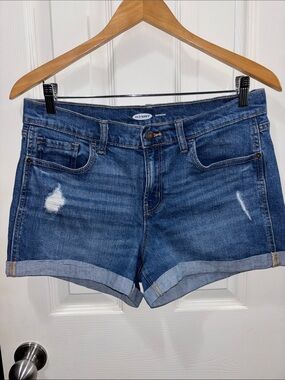 Old Navy Dark Blue Distressed Rolled-Cuff Denim Shorts
